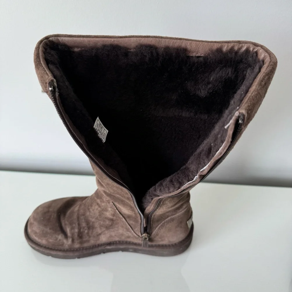 UGG Tall Brown Side Zipper Boots Size 8